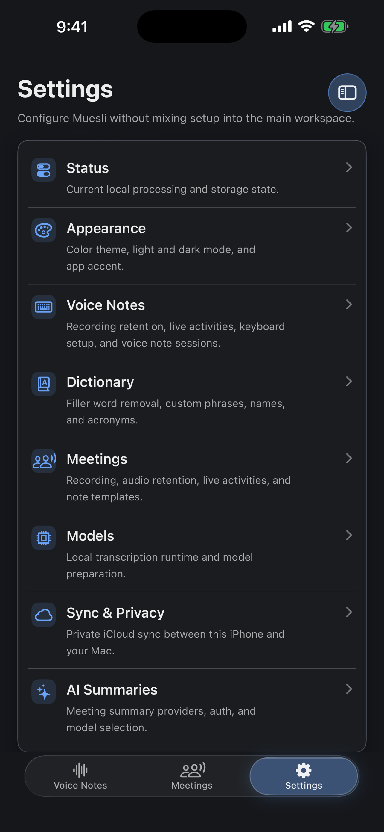 Local model selection in Muesli for iPhone